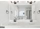 Bathroom vanity featuring double sinks and striking dark hardware at 3278 Greenhill Dr, Villa Rica, GA 30180