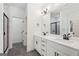 New bathroom showcasing double vanity, modern fixtures, and luxurious tiled shower at 2279 Lakeview Pkwy, Villa Rica, GA 30180