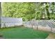 Private backyard features a white fence and artificial grass, perfect for outdoor entertaining at 5640 Terremont Cir, Norcross, GA 30093