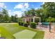 Beautiful backyard featuring a pool, outdoor fireplace, a putting green, and ample space for entertaining at 4320 Blue Ridge Dr, Douglasville, GA 30135