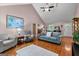 Cozy living room featuring hardwood floors, vaulted ceilings, and a comfortable seating area at 145 Adams Ct, Fayetteville, GA 30214