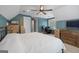 Bedroom with a ceiling fan, neutral carpet, sloped ceilings and ample natural light at 11807 Alcovy Rd, Covington, GA 30014