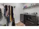 Functional laundry room with modern washer and dryer and storage shelves at 1412 Short Ct, Mcdonough, GA 30252