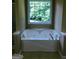 Relaxing bathroom featuring a large soaking tub with jets and a picturesque window view at 436 Abbey Pl, Villa Rica, GA 30180