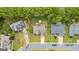 An aerial shot showing the layout of houses and streets in the neighborhood at 960 Pebblestone Ct, Alpharetta, GA 30009