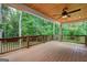 Covered deck featuring a wood ceiling and a scenic wooded backyard view at 375 Foster Dr, Mcdonough, GA 30253