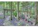 Landscaped backyard featuring a stone pathway, wooden pergola, and potted plants at 157 Rockspray Rdg, Peachtree City, GA 30269