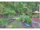 Beautiful backyard garden with lush greenery and a charming pergola seating area at 157 Rockspray Rdg, Peachtree City, GA 30269
