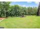 Lush backyard with green grass, mature trees, and a natural landscape, offering a serene and private outdoor space at 4818 Moon Hollow Ct, Buford, GA 30519