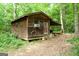Cozy wooden cabin nestled in a lush green forest with a rustic wreath adorning the front at 349 Campground Rd, Mcdonough, GA 30253