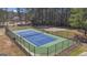 A community tennis court, fenced-in and featuring a smooth green surface, awaits players for friendly matches at 407 Blue Smoke Trl, Peachtree City, GA 30269