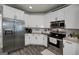 Close-up of a kitchen featuring stainless steel appliances, white cabinets, and stylish finishes for a modern appeal at 433 Wilson Dr, Mcdonough, GA 30252