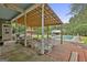 Inviting covered patio with ample seating, perfect for relaxation and overlooking the pool and scenic backyard at 435 Jackson St, Locust Grove, GA 30248