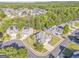 Aerial view of a neighborhood with mature trees and well-maintained homes at 100 Harmony Ct, Dallas, GA 30157
