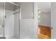 Tiled shower stall in bathroom next to bedroom doorway at 315 Burke Cir, Mcdonough, GA 30253
