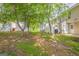 A view of the townhouse backyards with mature shade trees and well maintained landscaping at 1851 Grove Way, Hampton, GA 30228