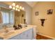 Bright bathroom with double vanity, white cabinets, and a window above the tub at 50 Berkshire Pass, Covington, GA 30016