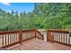 Wood deck overlooks backyard with mature trees, offering privacy and a serene outdoor space at 226 Long Island Dr, Whitesburg, GA 30185