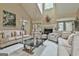 Elegant living room with high ceilings, fireplace, sophisticated furnishings, and ample natural light at 226 Long Island Dr, Whitesburg, GA 30185