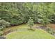 A well-maintained backyard featuring a black fence and mature trees creating a private outdoor space at 135 Rockglen Ct, Fayetteville, GA 30215