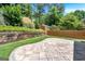Paver patio in a fenced backyard with a retaining wall and manicured lawn at 3400 Dencrest Se Ct, Smyrna, GA 30080
