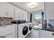 An organized laundry room has modern appliances, sleek countertops and a view offering convenience and efficiency at 3400 Dencrest Se Ct, Smyrna, GA 30080