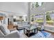 Open-concept living room with soaring ceilings, large windows, and seamless flow to the kitchen at 3400 Dencrest Se Ct, Smyrna, GA 30080