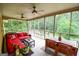 Inviting screened porch features comfortable seating and beautiful views of the backyard at 150 Sandy Ridge Trl, Fayetteville, GA 30214