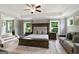 A spacious main bedroom with hardwood floors and windows looking out to the lush gardens at 3525 Montebello Pkwy, Cumming, GA 30028
