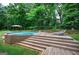 Backyard above-ground pool on a multi-tiered deck with lounge chairs, ideal for relaxing at 123 Mill, Dallas, GA 30157