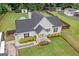 Aerial view of a well-maintained house with a black roof and a yellow door at 5745 Westwood Dr, Cumming, GA 30040