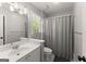 Updated bathroom showcasing a shower-tub combo, white vanity with a window at 4680 Brighton Lake Dr, Cumming, GA 30040