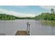 Relaxing lake view with a weathered wooden dock, surrounded by lush trees, promising serene waterfront experiences at 270 E James Cir, Hampton, GA 30228