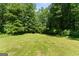 Wide shot of empty backyard with healthy green lawn and bordered with mature trees at 40 Wenham Ln, Sharpsburg, GA 30277