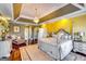 Relaxing main bedroom with a sitting area, tray ceilings, and hardwood floors at 1214 Greenridge Ln, Lithonia, GA 30058