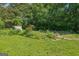 Spacious backyard with a mix of lush lawn, mature trees, and colorful flowers at 818 Springdale Ne Rd, Atlanta, GA 30306