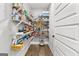 Walk-in pantry equipped with metal shelving providing ample storage, ensuring well-organized kitchen essentials at 180 Lapis Lake Pt, Fayetteville, GA 30215
