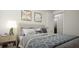 Comfortable bedroom showcasing a plush bed, stylish side table, and modern decor at 100 Grande Bishop Dr, Fairburn, GA 30213