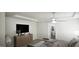 This bedroom boasts ample space, complemented by a ceiling fan and a convenient bathroom access door at 100 Grande Bishop Dr, Fairburn, GA 30213