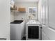 Laundry room with newer washer and dryer, a window, and shelving for storage at 1444 Gates Se Cir, Atlanta, GA 30316