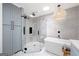 Contemporary bathroom with soaking tub, hexagon tile floors, and glass enclosed shower at 2885 Laurel Green Ct, Roswell, GA 30076