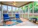 Comfortable screened in porch with ceiling fan, seating, and patio at 412 Culloden Moor, Mcdongough, GA 30253