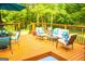 Outdoor deck features patio furniture including a sofa set and dining table under an umbrella at 6830 Peeksville Rd, Mcdonough, GA 30252