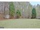 Backyard with a storage shed and mature trees providing shade at 131 Meadowbrook Ln, Grantville, GA 30220