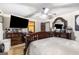 Bedroom with ornate dresser, mirror, ceiling fan and television on the wall at 6230 S Summers Cir, Douglasville, GA 30135