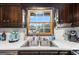 Close up of kitchen sink featuring window, clean countertops, and neatly organized supplies at 6230 S Summers Cir, Douglasville, GA 30135