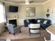 Inviting living room with a fireplace, flat screen tv, and cozy blue sectional couch at 160 Elysian Dr, Fayetteville, GA 30214