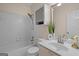 Bright bathroom with a shower-tub combo and a white vanity at 10 Wigwam Cir, Whitesburg, GA 30185