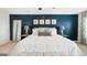 Relaxing main bedroom with a blue accent wall, soft lighting, and carpeted floors at 351 Friendship Oak Way, Hampton, GA 30228