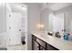 Bathroom featuring vanity and a shower/tub combo at 372 Cobblestone Trl, Dallas, GA 30157